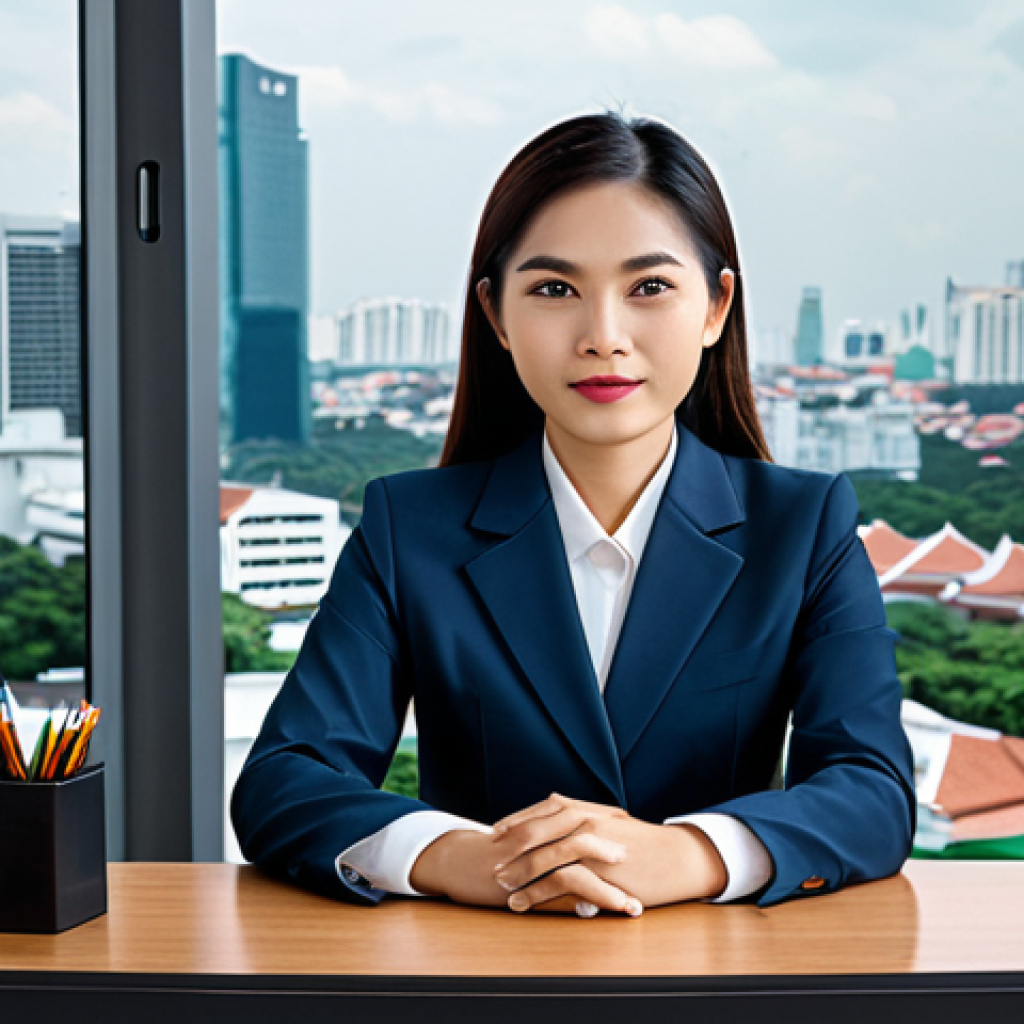 괴짜 경제학의 비판적 시각과 반론 - A fully clothed Thai businesswoman in a modest, professional skirt suit, sitting at a modern desk in...