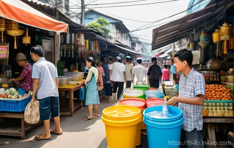 괴짜 경제학의 주요 사례 연구 - **Prompt:** "A vibrant, bustling Thai street market scene on a hot, sunny afternoon. In the foregrou...