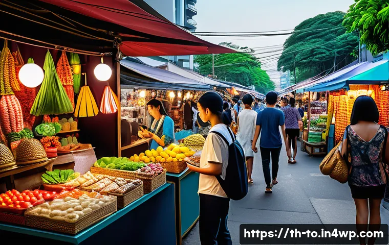 괴짜 경제학의 연구 결과를 활용한 마케팅 전략 - A vibrant Thai street market scene bustling with diverse consumers exhibiting unique and unconventio...