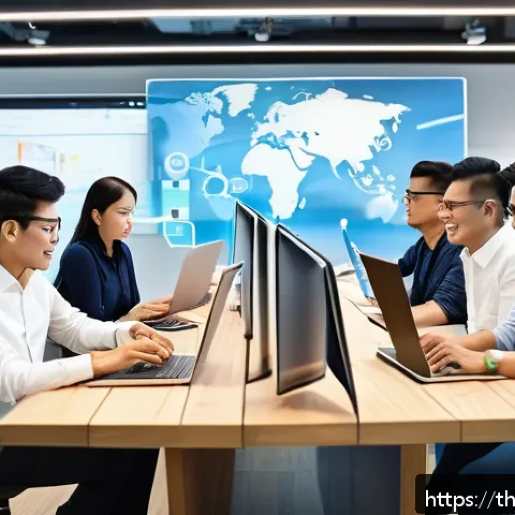 괴짜 경제학의 비판적 관점 - A modern digital workspace scene featuring a diverse group of Southeast Asian professionals in smart...