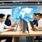 Home 18 괴짜 경제학의 비판적 관점 - A modern digital workspace scene featuring a diverse group of Southeast Asian professionals in smart...