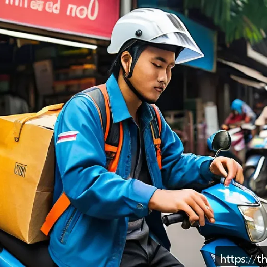 괴짜 경제학의 혁신적 아이디어 발굴 방법 - A vibrant urban scene depicting a Thai gig economy worker using a smartphone app to accept a deliver...